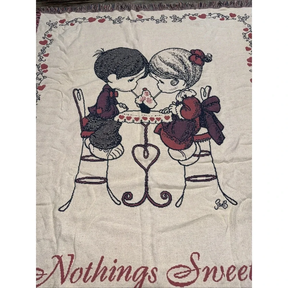 Vintage 1993 Precious Moments Cotton Throw Tapestry Blanket Nothing Sweeter